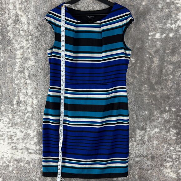 En Focus Studio Size S Striped S Cap Sleeve Sheath Knee Length Dress Blue - Picture 3 of 9